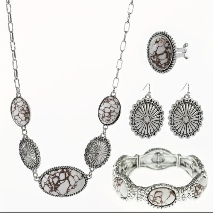 Southwestern-style 4-piece jewelry set w/ a necklace, earrings, bracelet & ring - Thumbnail 4