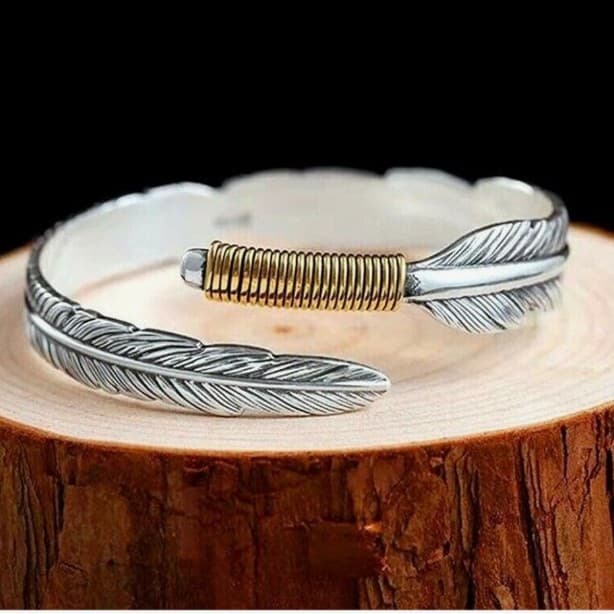 Silver and Gold Bohemian/ Southwestern Style Feather Bracelet - Thumbnail 6