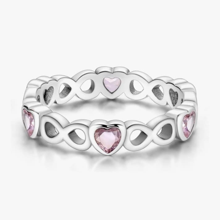 Sterling silver Ring with Pink Cz Hearts stamped 925 size 7 - Thumbnail 2
