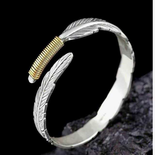 Silver and Gold Bohemian/ Southwestern Style Feather Bracelet - Thumbnail 2