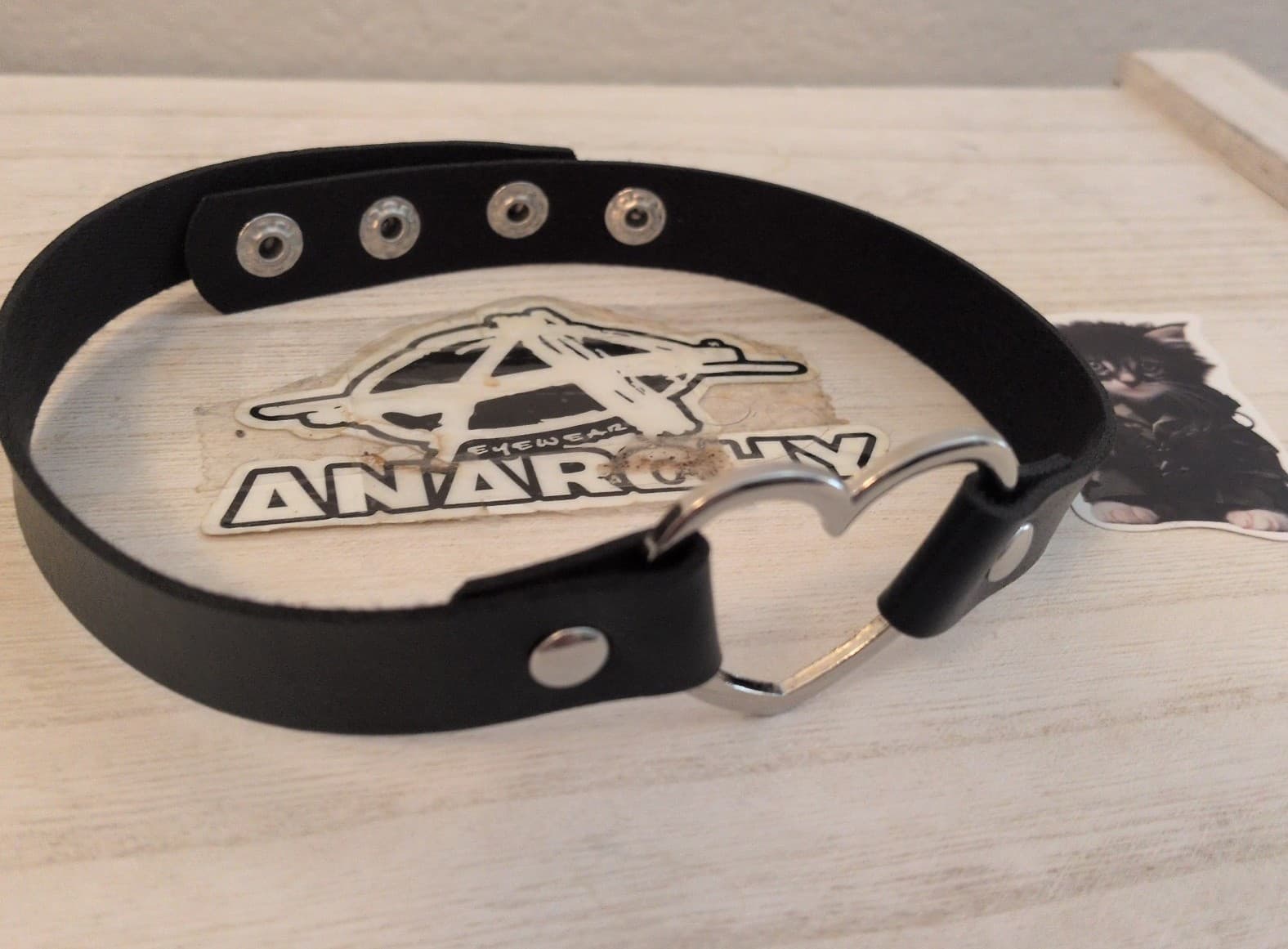 Hot topic Black Pu Leather Choker with Silver Heart - Thumbnail 3