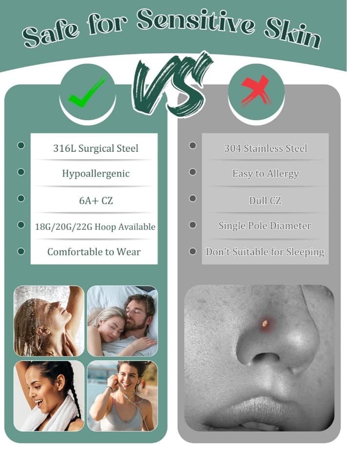 Nose Rings for Women - 14K Gold Filled Hypoallergenic for men or women - Thumbnail 7