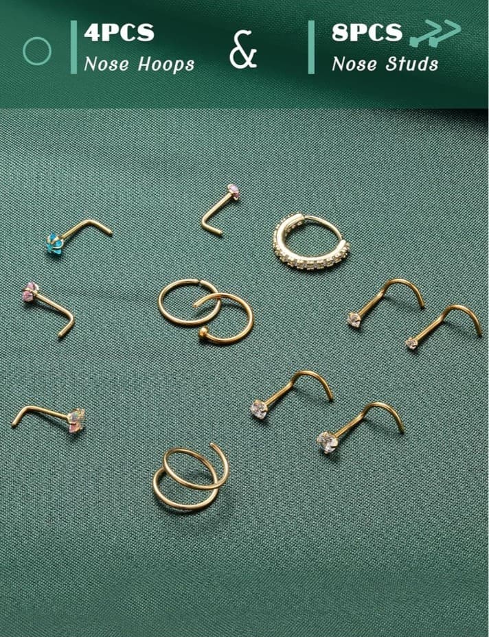 Nose Rings for Women - 14K Gold Filled Hypoallergenic for men or women - Thumbnail 5