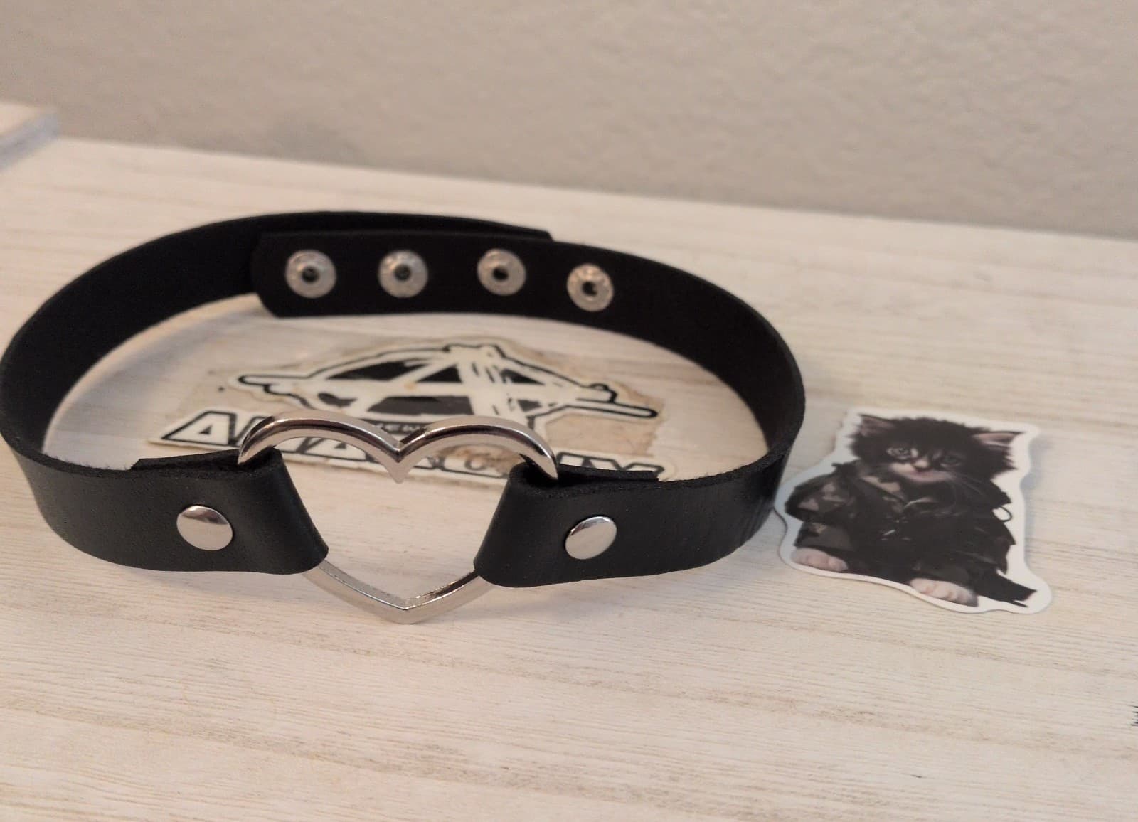 Hot topic Black Pu Leather Choker with Silver Heart - Image 1