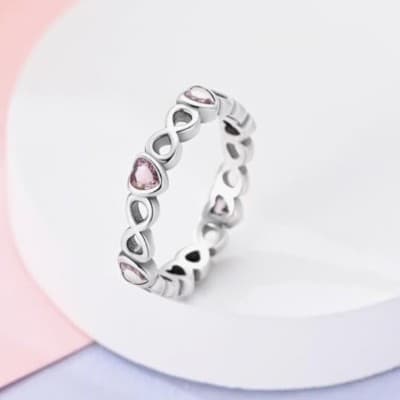 Sterling silver Ring with Pink Cz Hearts stamped 925 size 7 - Thumbnail 3