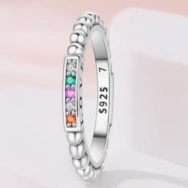 Sterling Silver Ring with Multicolor Gems - Thumbnail 4