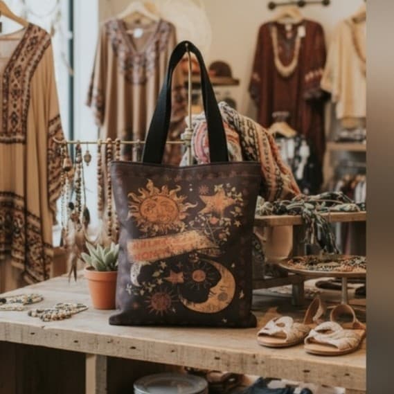 ~hot topic Bohemian Sun and Moon Tote Bag - light brown tote - Thumbnail 4