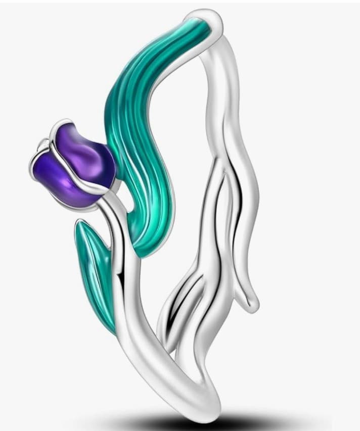 925 Sterling Silver Ring VIBRANT purple Tulip Flower size 7 stamped 925 - Image 1
