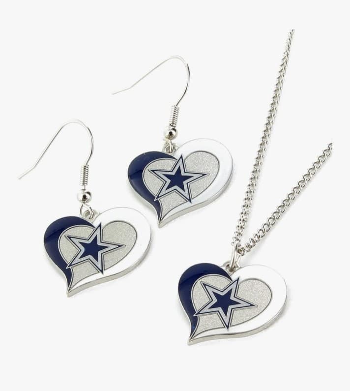 NFL Swirl Heart Earrings and Pendant Set - Jewelry Sterling silver Necklace 925 - Thumbnail 2
