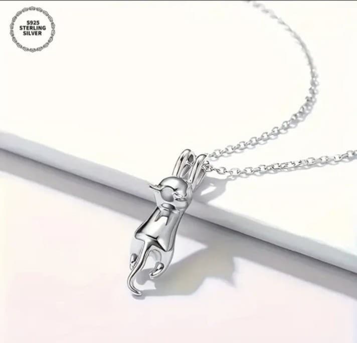 Sterling Silver Cat Charm Necklace - Thumbnail 2