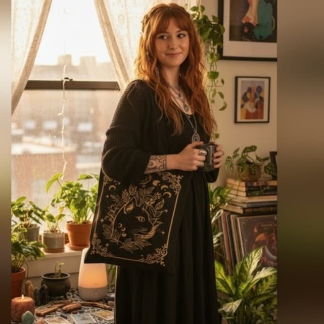 Hot topic Light weight Black and Gold Cat Tote Bag - Thumbnail 3