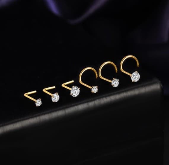 14 k solid gold nose ring ring 2 mm - Thumbnail 3