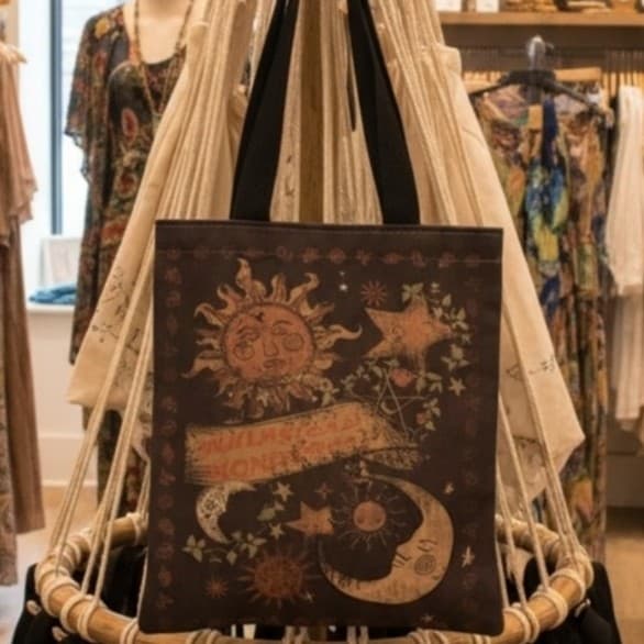 ~hot topic Bohemian Sun and Moon Tote Bag - light brown tote - Thumbnail 5