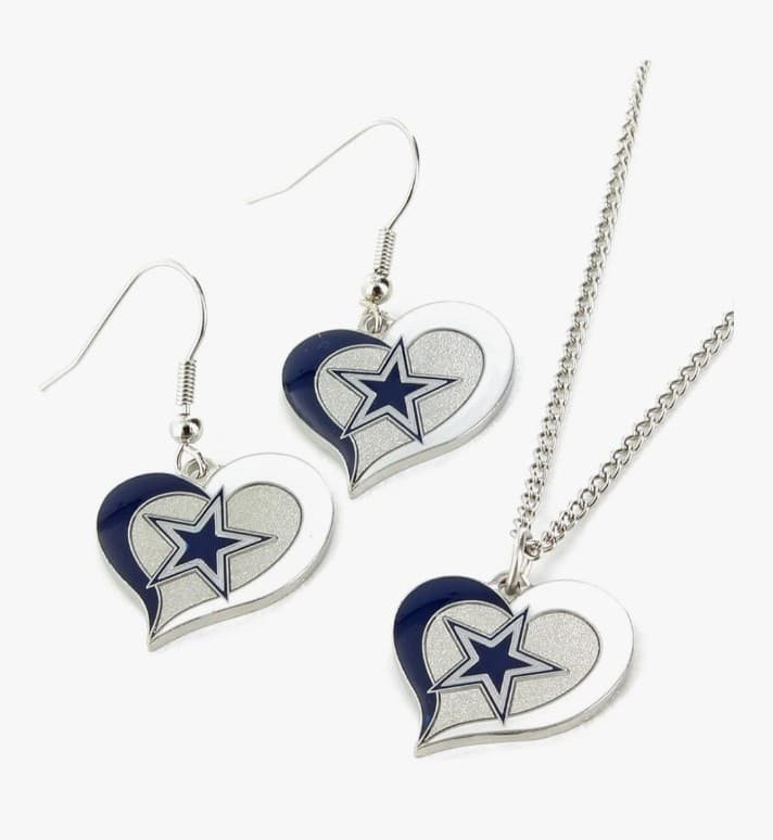 NFL Swirl Heart Earrings and Pendant Set - Jewelry Sterling silver Necklace 925 - Image 1