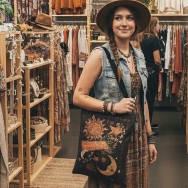 ~hot topic Bohemian Sun and Moon Tote Bag - light brown tote - Thumbnail 9