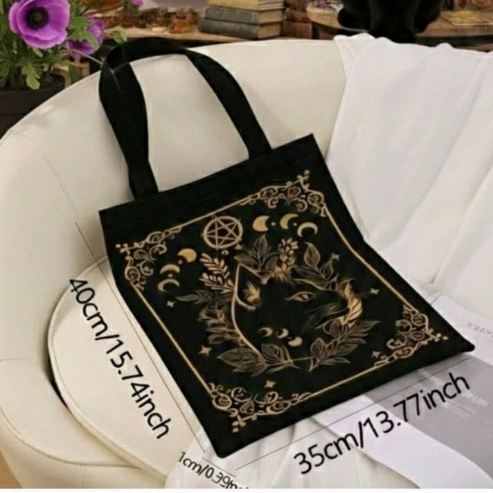Hot topic Light weight Black and Gold Cat Tote Bag - Thumbnail 7