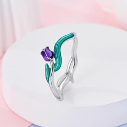 925 Sterling Silver Ring VIBRANT purple Tulip Flower size 7 stamped 925 - Thumbnail 3