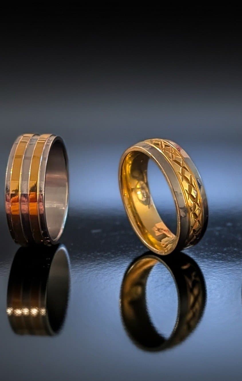2 gold and silver titanium mens rings size 11-12 - Thumbnail 3
