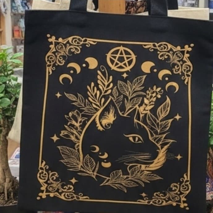 Hot topic Light weight Black and Gold Cat Tote Bag - Thumbnail 4