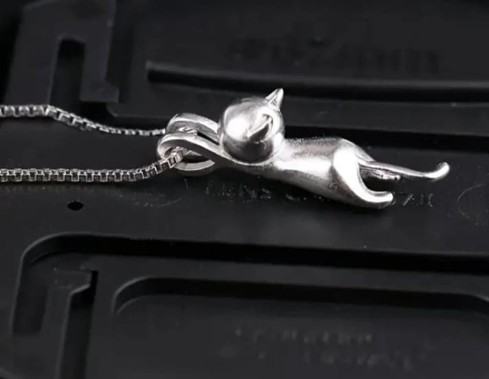 Sterling Silver Cat Charm Necklace - Thumbnail 5