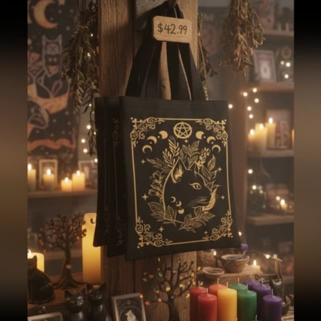 Hot topic Light weight Black and Gold Cat Tote Bag - Thumbnail 2