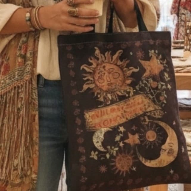 ~hot topic Bohemian Sun and Moon Tote Bag - light brown tote - Thumbnail 8