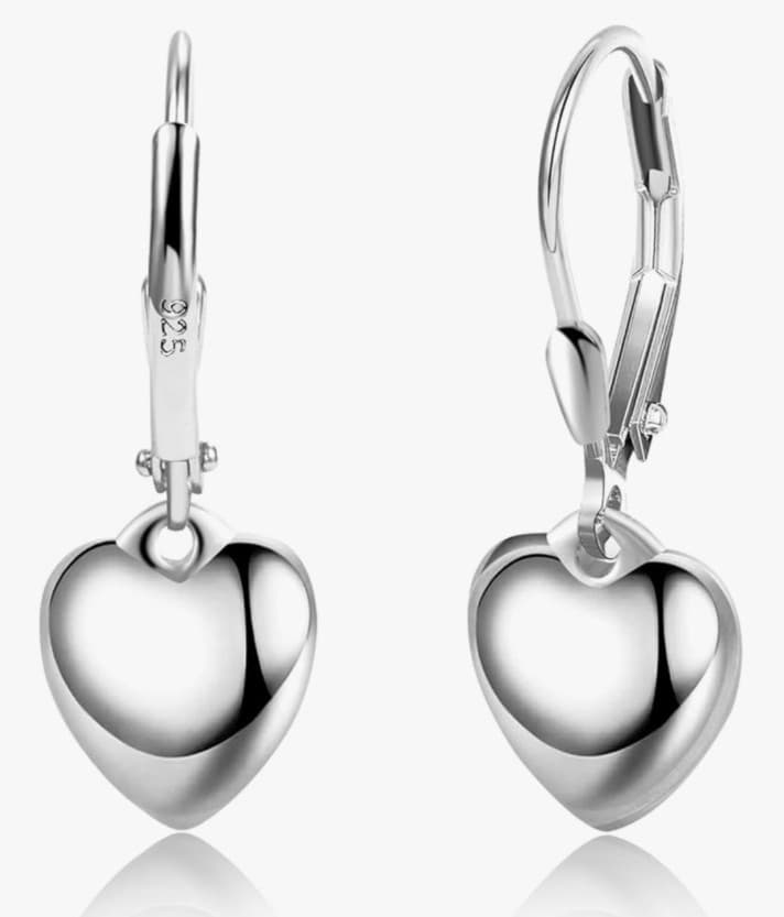 Sterling silver puffy heart Earrings Brand new never used 26 mm long 11 mm wide - Image 1