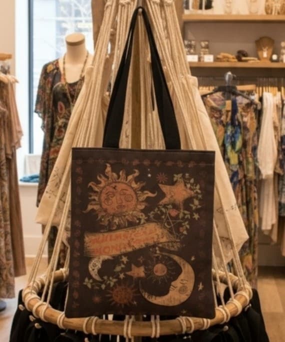 ~hot topic Bohemian Sun and Moon Tote Bag - light brown tote - Image 1