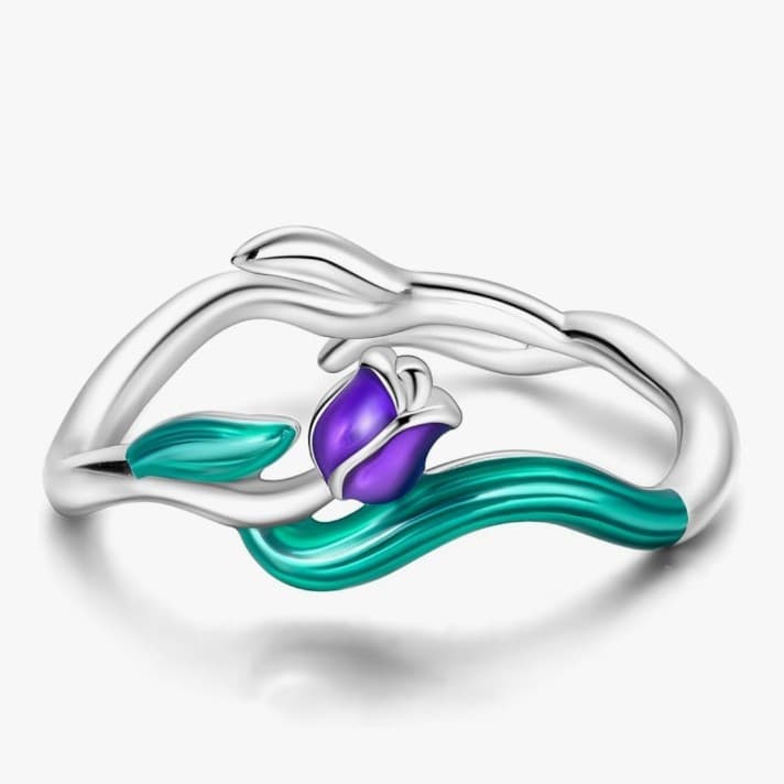 925 Sterling Silver Ring VIBRANT purple Tulip Flower size 7 stamped 925 - Thumbnail 2