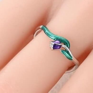 925 Sterling Silver Ring VIBRANT purple Tulip Flower size 7 stamped 925 - Thumbnail 5