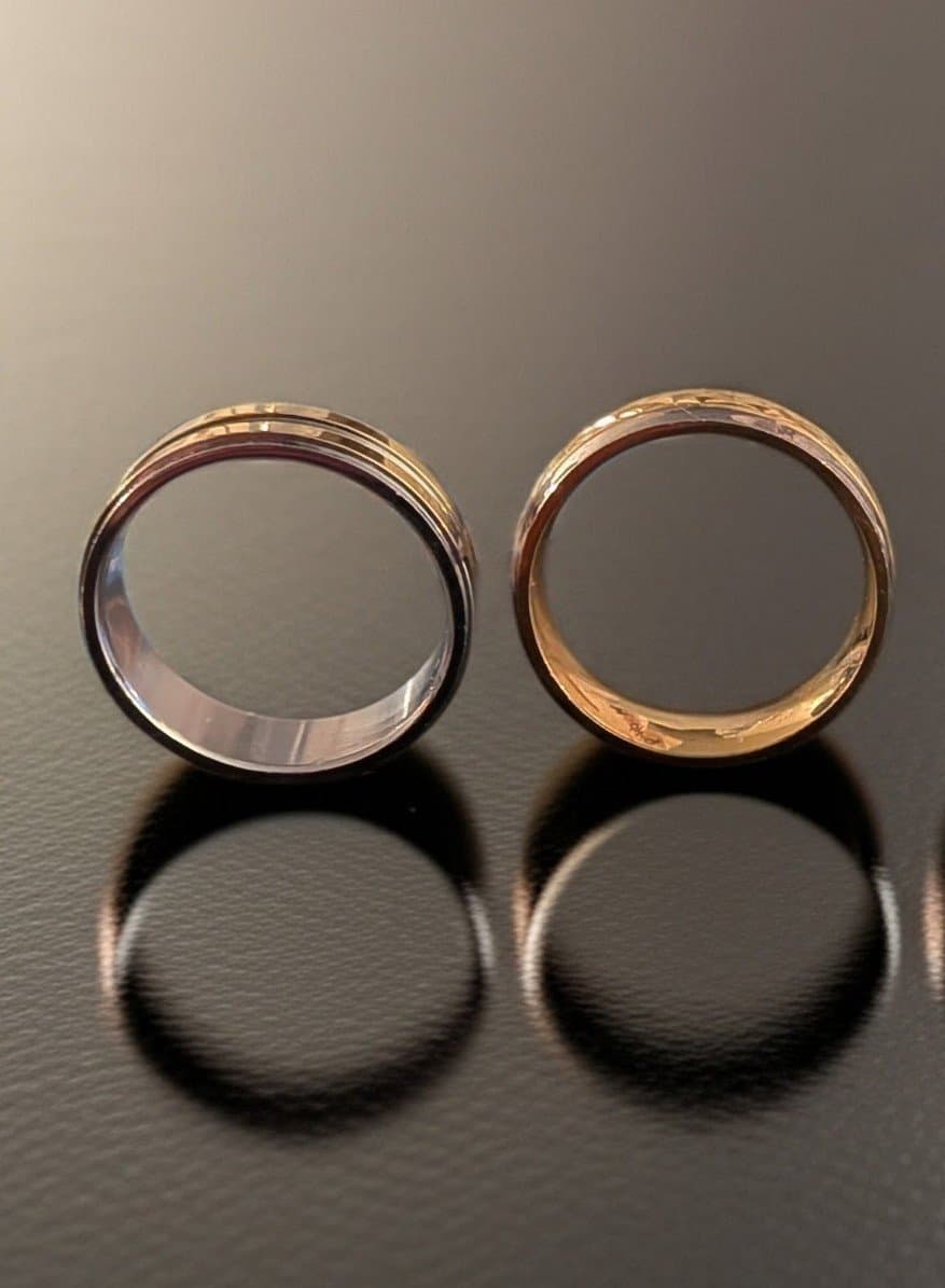 2 gold and silver titanium mens rings size 11-12 - Thumbnail 5