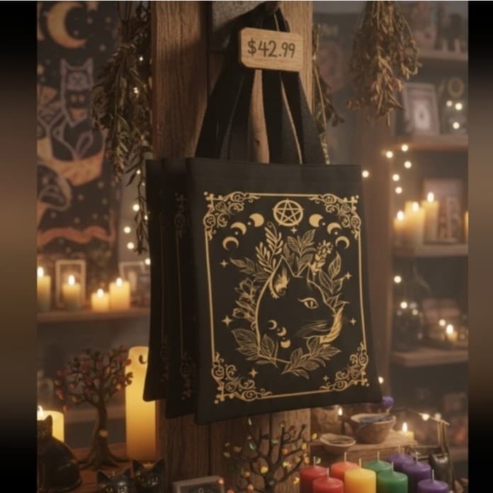 Hot topic Light weight Black and Gold Cat Tote Bag - Image 1