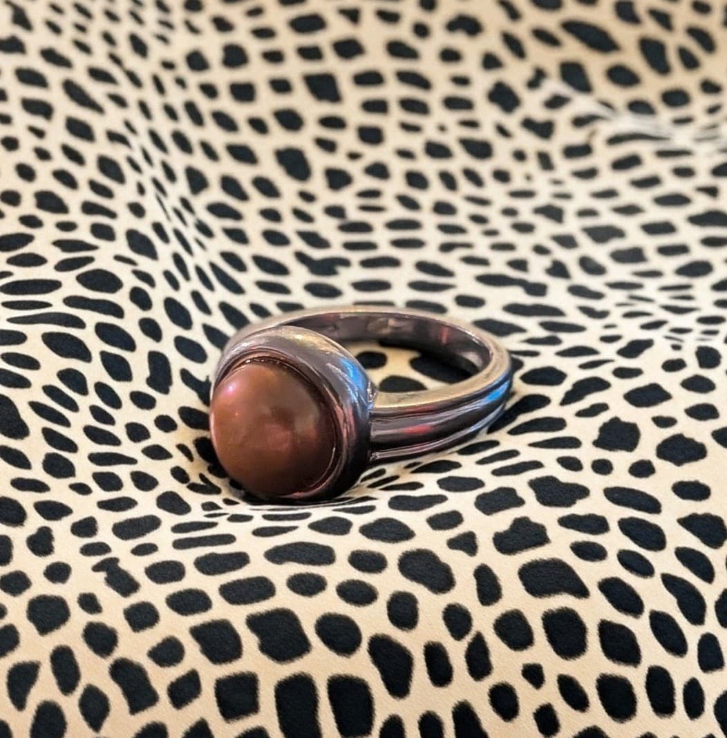 Rare Retired Xavier Absolute 11mm Chocolate Pearl Ring Sterling Silver Size 8.5 - Thumbnail 2