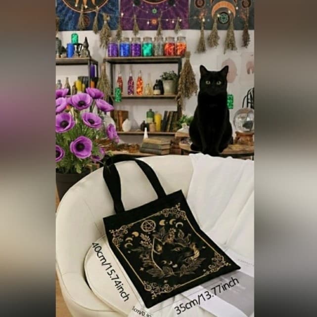 Hot topic Light weight Black and Gold Cat Tote Bag - Thumbnail 6