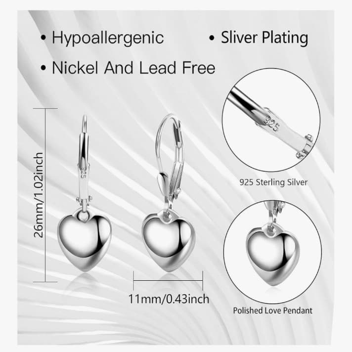 Sterling silver puffy heart Earrings Brand new never used 26 mm long 11 mm wide - Thumbnail 2