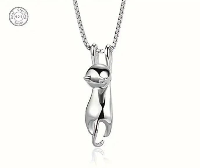 Sterling Silver Cat Charm Necklace - Thumbnail 4