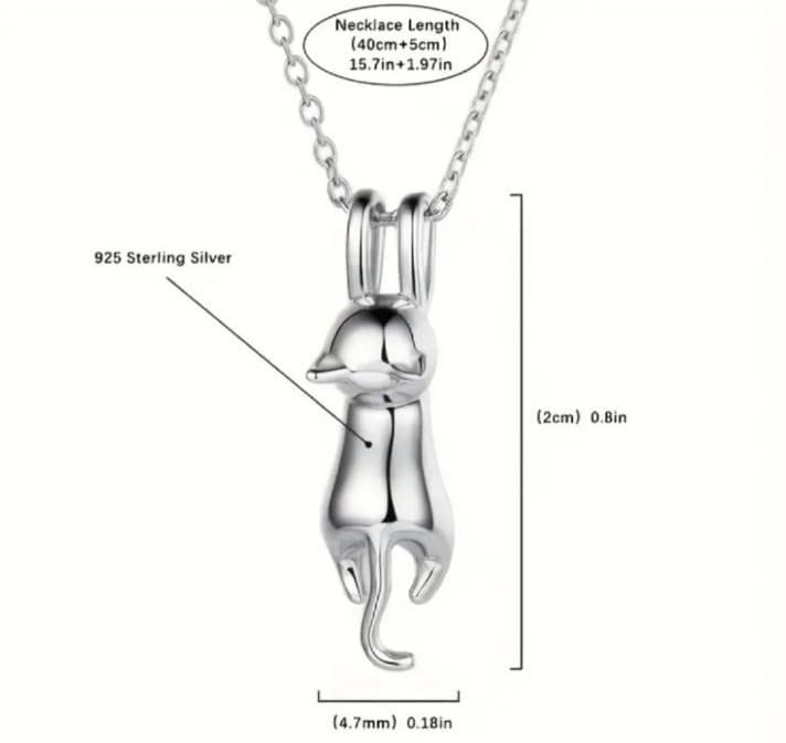 Sterling Silver Cat Charm Necklace - Thumbnail 3