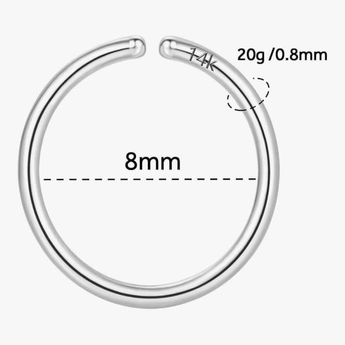 14K white Gold Nose Ring Hoop for Women & Men, 7mm Tiny Gold Nose Ring Hoop - Thumbnail 5