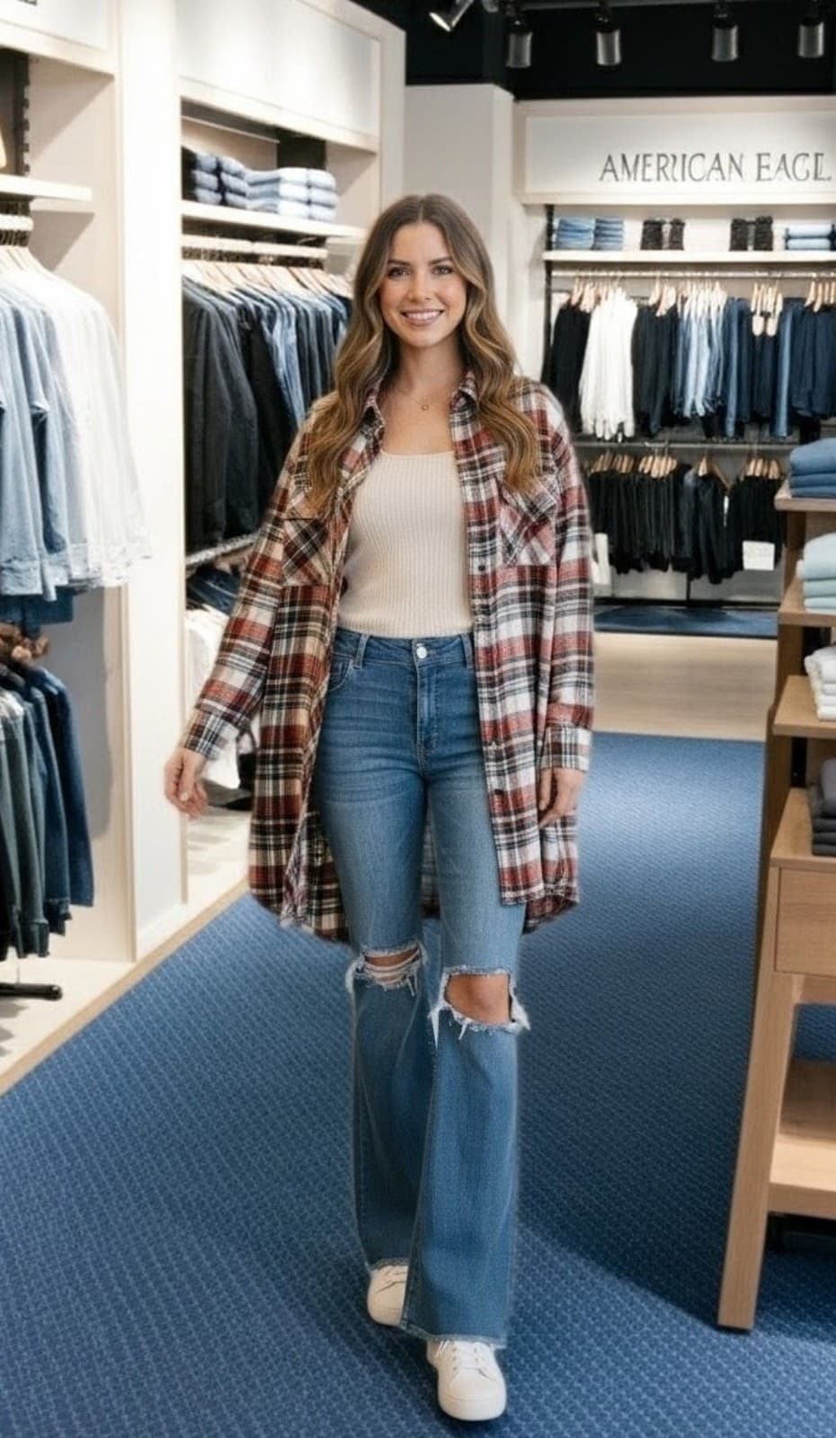 American eagle outfitters SUPER STRETCH distressed jeans size 16 Long like new - Image 1