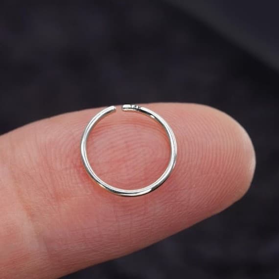 14K white Gold Nose Ring Hoop for Women & Men, 7mm Tiny Gold Nose Ring Hoop - Thumbnail 6