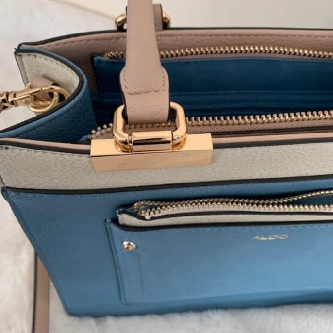 ALDO Structured Colorblock Satchel – Royal Blue & Cream with Gold Hardware - Thumbnail 9
