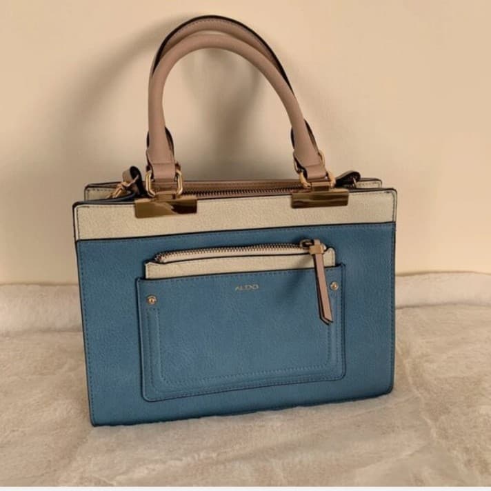 ALDO Structured Colorblock Satchel – Royal Blue & Cream with Gold Hardware - Thumbnail 12