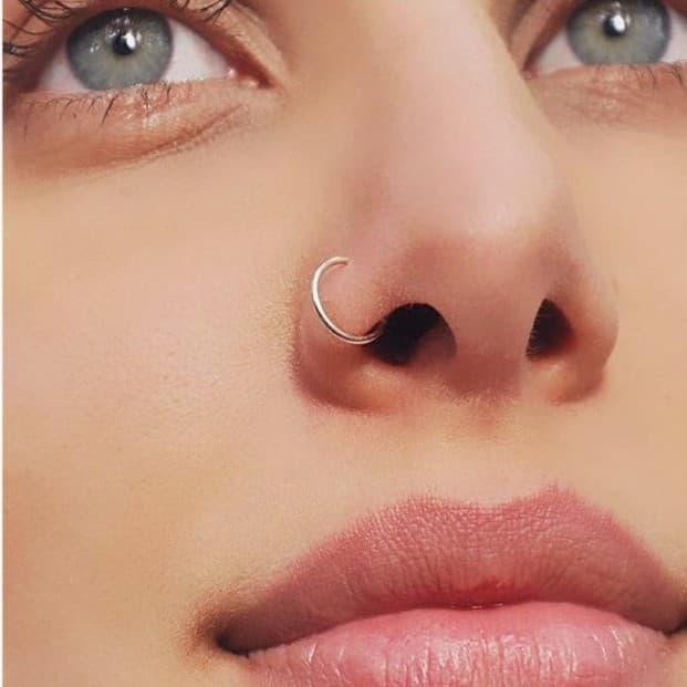 14K white Gold Nose Ring Hoop for Women & Men, 7mm Tiny Gold Nose Ring Hoop - Thumbnail 4