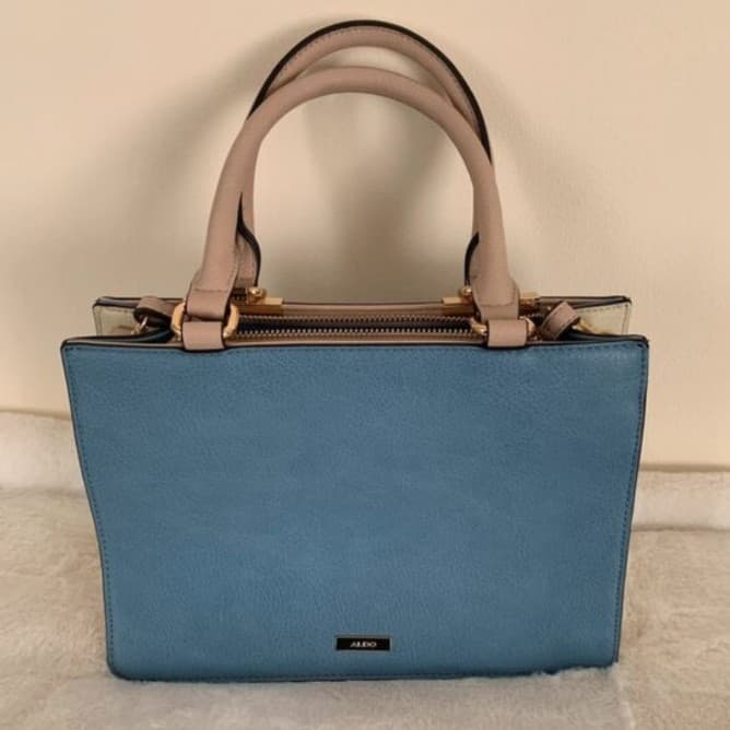 ALDO Structured Colorblock Satchel – Royal Blue & Cream with Gold Hardware - Thumbnail 4