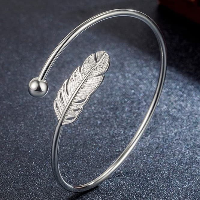 925 Sterling silver Feather Bracelet stamped 925 - Thumbnail 3