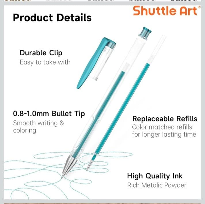 Art 50 Pack Metallic Gel Pens, 25 Metallic Gel Pens Set with 25 Refills - Thumbnail 3