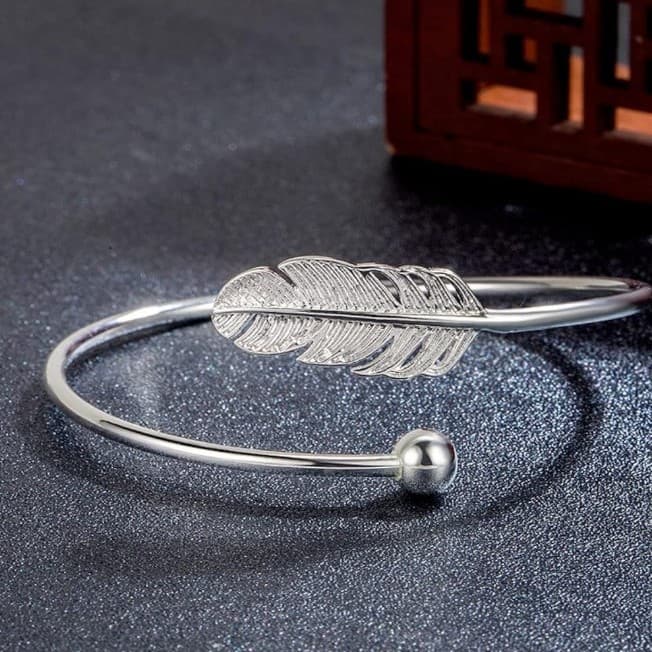 925 Sterling silver Feather Bracelet stamped 925 - Thumbnail 2