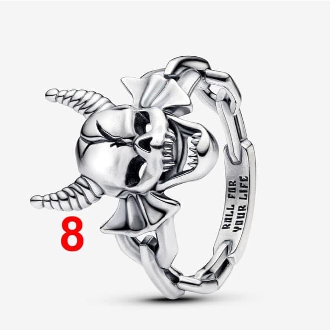 .925 Sterling Silver "Roll For Your Life" Devil Horns Skull Chain Ring 6,7,8,&9 - Thumbnail 5