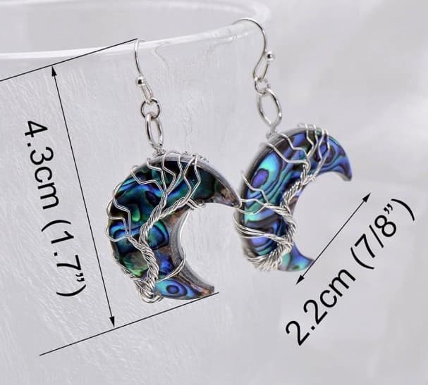 Sterling Silver Earrings Moon Shaped Abalone Shell Wrapped Tree of Life - Thumbnail 4