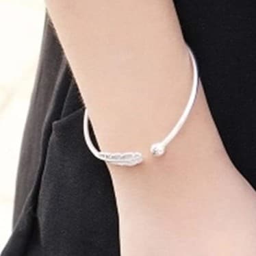 925 Sterling silver Feather Bracelet stamped 925 - Thumbnail 6